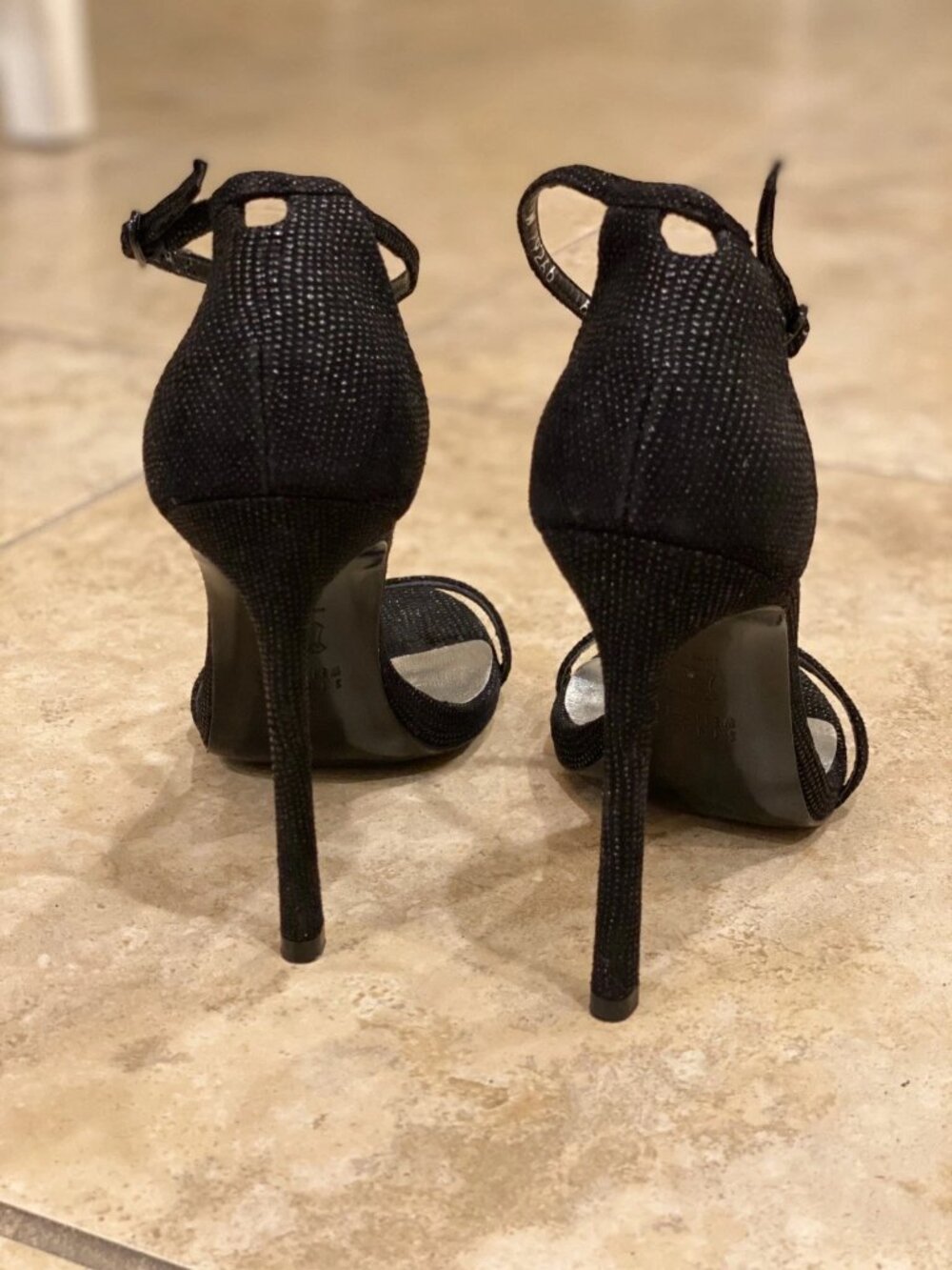 Stuart Weitzman Nudist Black Goosebump Leather Sandals Stiletto Size 6